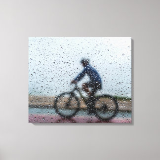 Blurred Cyclist Through Rainy Window キャンバスプリント