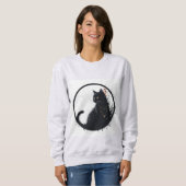 blusa femina com design gato preto スウェットシャツ (正面フル)