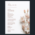 Blush 3D Magnolia Flowers White メニュー<br><div class="desc">This minimalist wedding menu card features ivory,  off-White 3D blush pink magnolia flowers and an elegant handwritten script on a white background.</div>