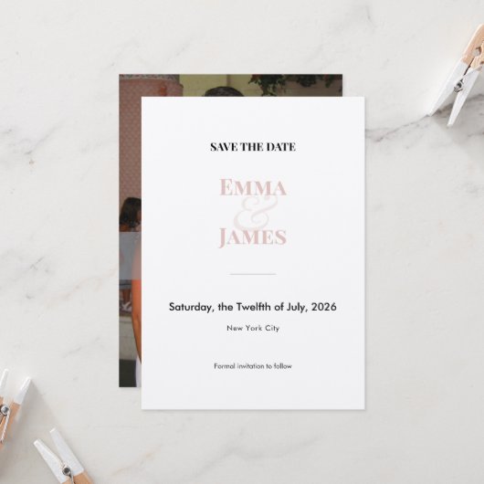 Blush Ampersand Photo Save the Date | ウェディング 招待状 (正面/裏面インサイチュ)