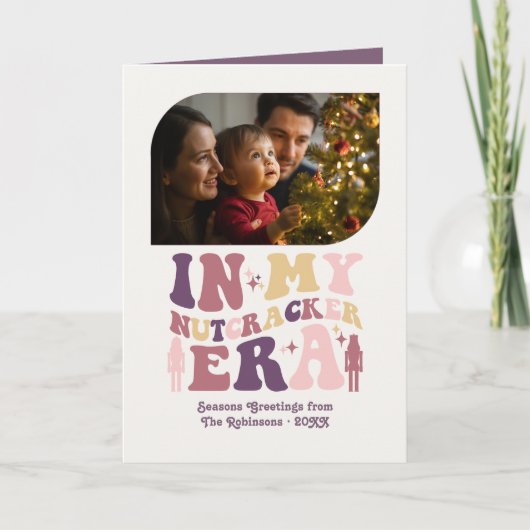 Blush and Berry Fun Retro Christmas Photos シーズンカード (正面)