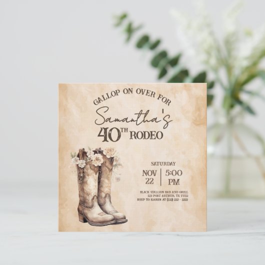 Blush and Boots 40th Rodeo Birthday Party 招待状 (スタンド正面)