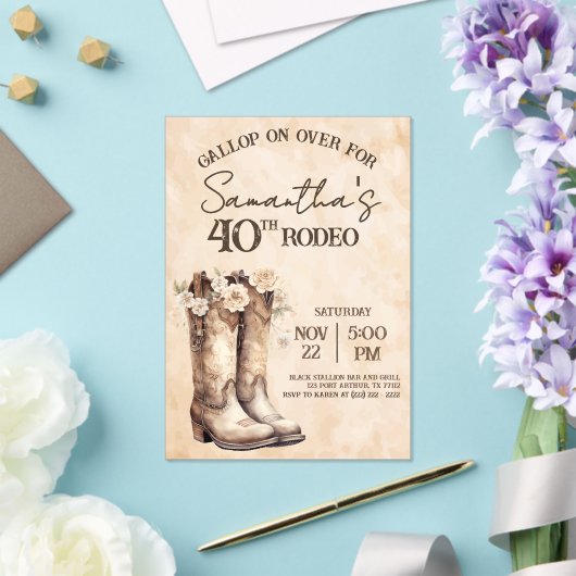 Blush and Boots 40th Rodeo Western Birthday アクリル招待状 (インサイチュ (ウェディング))