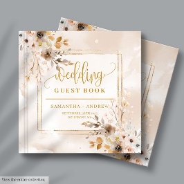 Blush and Gold Boho Fall Floral Wedding Guest Book ゲストブック