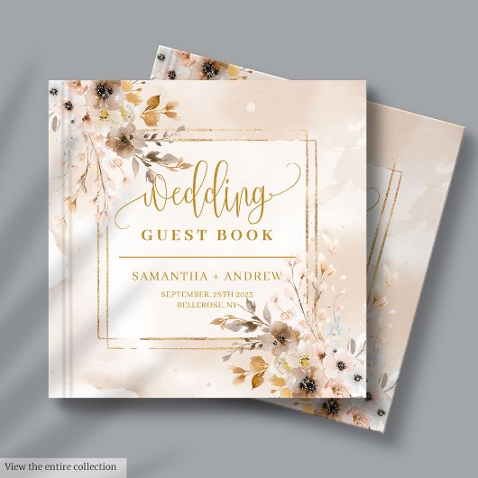 Blush and Gold Boho Fall Floral Wedding Guest Book ゲストブック