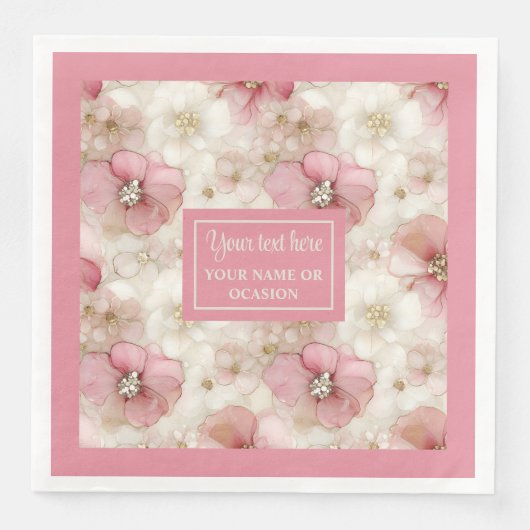 Blush and Gold Napkinс Personalized Elegant Table (正面)