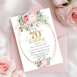 Blush and Gold Printable 70th Birthday Invitation 招待状