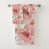 Blush and Gold Towel Trendy Monogram Bathroom バスタオルセット (インサイチュ)
