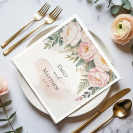 Blush and Ivory Floral Wedding Napkin スタンダードカクテルナプキン