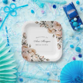 Blush and Ivory Rose Floral Bridal Shower ペーパープレート (パーティー)