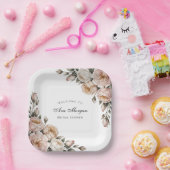 Blush and Ivory Rose Floral Bridal Shower ペーパープレート (パーティー)
