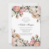 Blush and Ivory Rose Floral Bridal Shower 招待状 (正面)