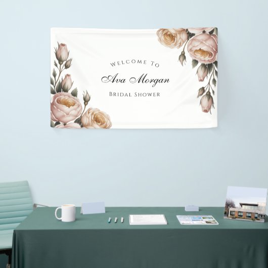 Blush and Ivory Rose Floral Bridal Shower 横断幕 (トレードショー)