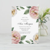 Blush and Ivory Rose Floral Brunch & Bubbly 招待状 (スタンド正面)