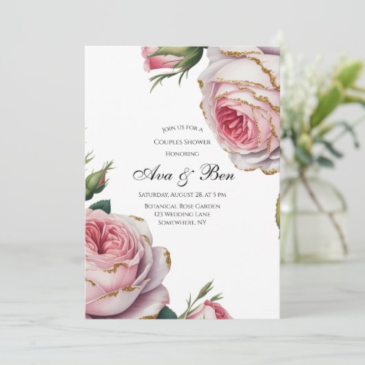 Blush and Ivory Rose Floral Couples Shower 招待状 (スタンド正面)