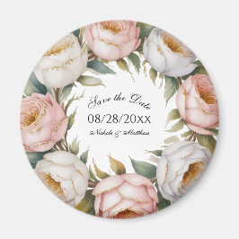 Blush and Ivory Rose Floral Save the Date マグネット