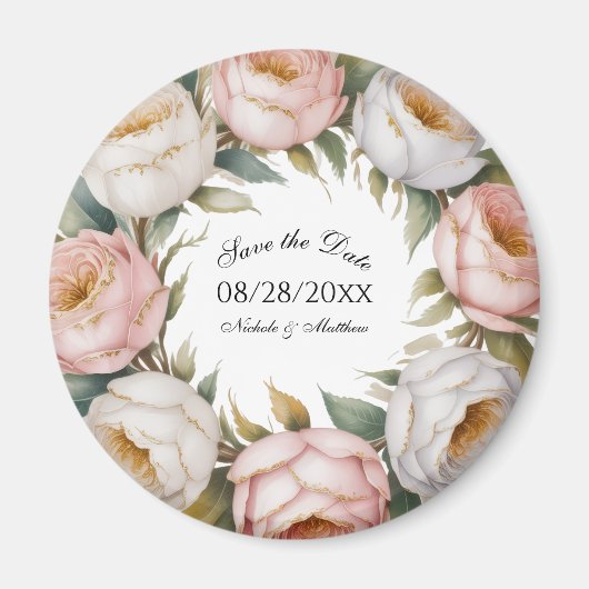 Blush and Ivory Rose Floral Save the Date マグネット (正面)