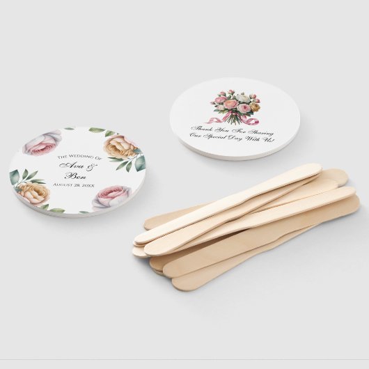 Blush and Ivory Rose Floral Wedding ハンドファン (組立なし)