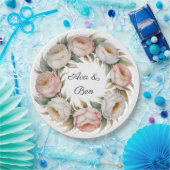 Blush and Ivory Rose Floral Wreath Wedding ペーパープレート (パーティー)