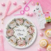 Blush and Ivory Rose Floral Wreath Wedding ペーパープレート (パーティー)