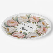 Blush and Ivory Rose Floral Wreath Wedding ペーパープレート (アングル)