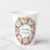 Blush and Ivory Rose Floral Wreath Wedding 紙コップ (裏面)