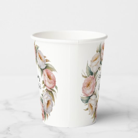 Blush and Ivory Rose Floral Wreath Wedding 紙コップ (右)