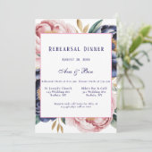 Blush and Navy Blue Peony Rehearsal Dinner 招待状 (スタンド正面)