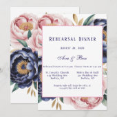 Blush and Navy Blue Peony Rehearsal Dinner 招待状 (正面/裏面)