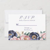 Blush and Navy Blue Peony Wedding  出欠カード (正面)
