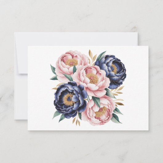 Blush and Navy Blue Peony Wedding  出欠カード (裏面)