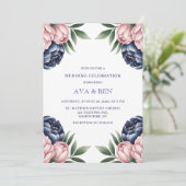 Blush and Navy Blue Peony Wedding Celebration 招待状 (スタンド正面)