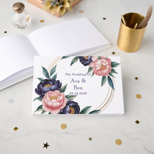 Blush and Navy Blue Wedding ゲストブック (正面見開き)
