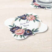 Blush and Navy Blue Wedding ペーパーコースター (アングル)