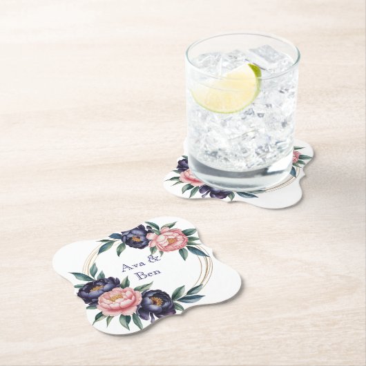 Blush and Navy Blue Wedding ペーパーコースター (インサイチュ)