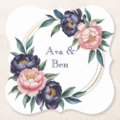 Blush and Navy Blue Wedding ペーパーコースター (正面)