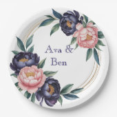 Blush and Navy Blue Wedding ペーパープレート (正面)