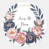 Blush and Navy Blue Wedding ラウンドシール (正面)