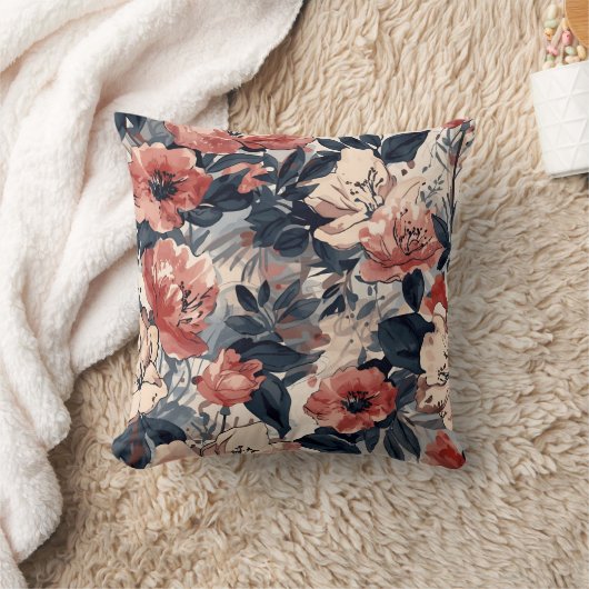 Blush and Navy Floral クッション (ブランケット)