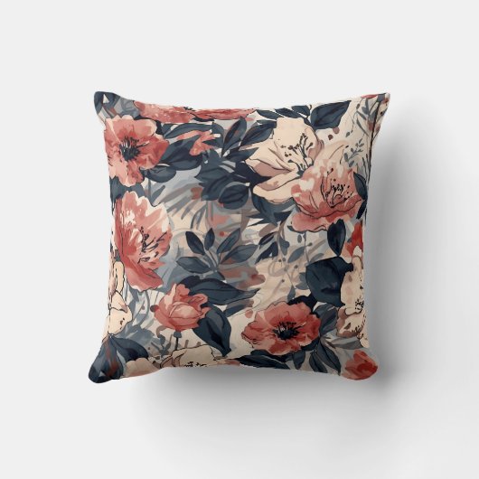 Blush and Navy Floral クッション (裏面)