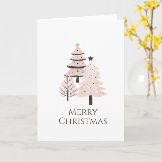 Blush and Neutral Modern Christmas Tree カード (黄色い花)