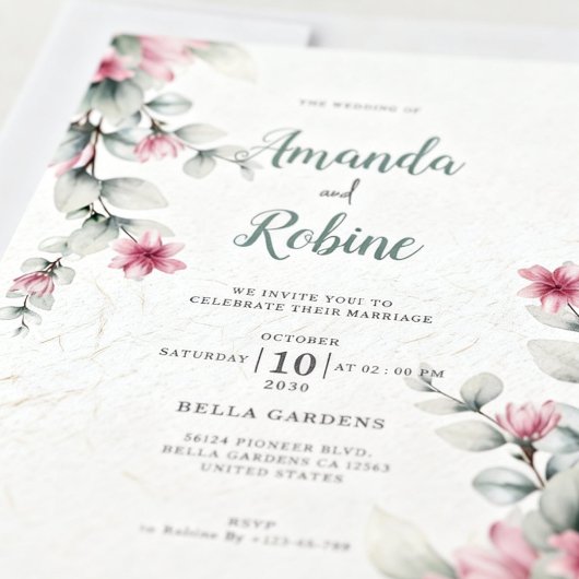 Blush and Sage Green Wedding Invitation 招待状