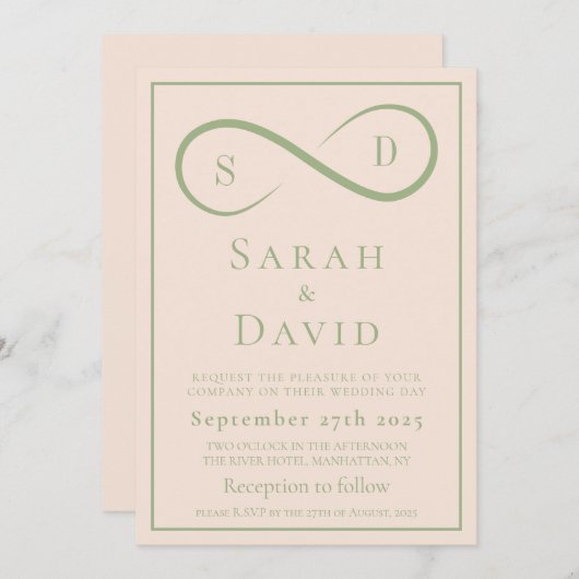 Blush and Sage Infinity Wedding Minimalist Modern 招待状 (正面/裏面)