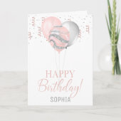 Blush and Silver Balloons Birthday 招待状 (正面)