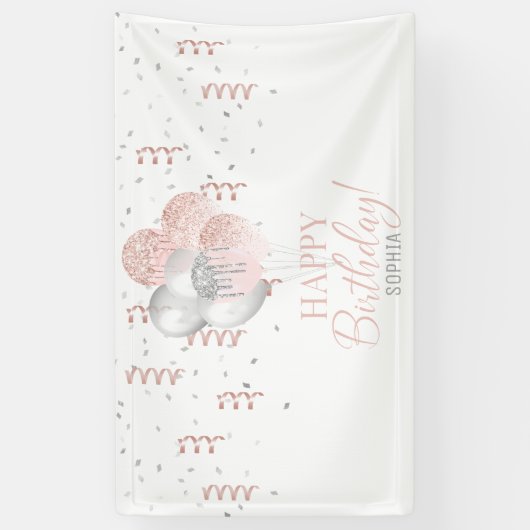 Blush and Silver Balloons Birthday 横断幕 (縦)