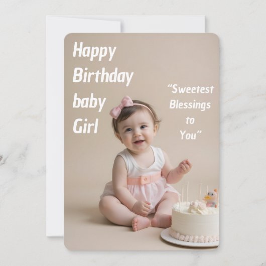 Blush Baby Birthday Girl – Instant Download 招待状 (正面)