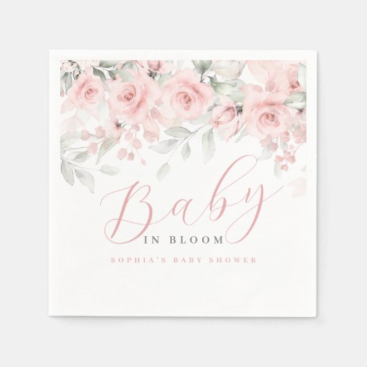 Blush Baby In Bloom ベビーシャワー スタンダードカクテルナプキン (正面)