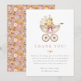 Blush Baby Shower Thank You Card | Vintage Pram サンキューカード