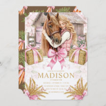 Blush Barn Horse Birthday Invitation with Girl