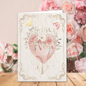 Blush Baroque Floral Sacred Heart Happy Valentines カード